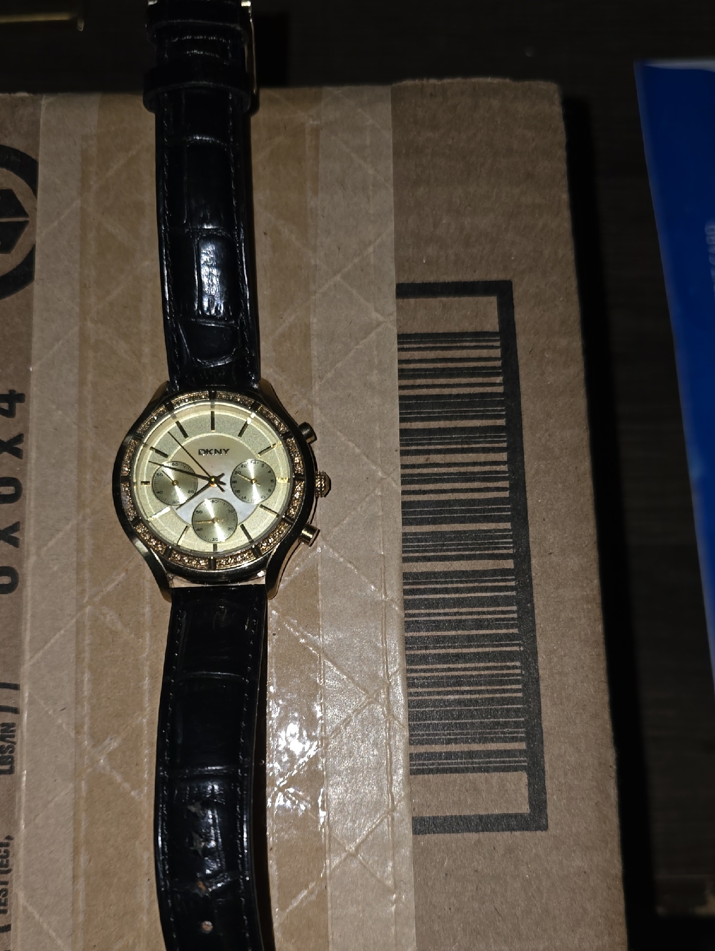 Dkny Gold Dial Womens Watch With Black Leather Strap